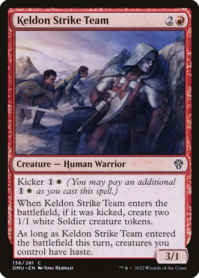 2022 Dominaria United Keldon Strike Team #136 common card image