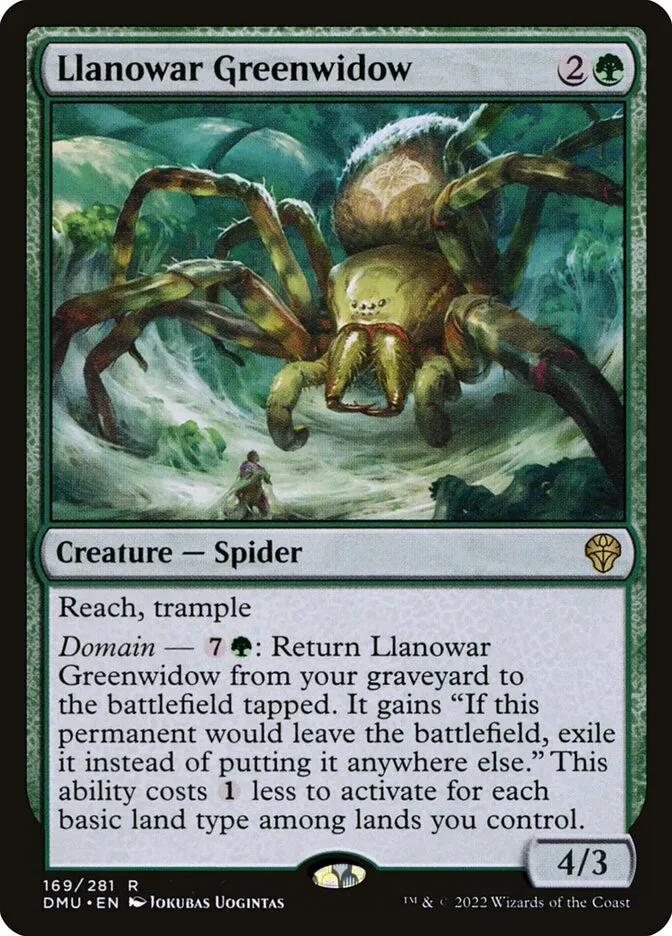 2022 Dominaria United Llanowar Greenwidow #169 rare card image