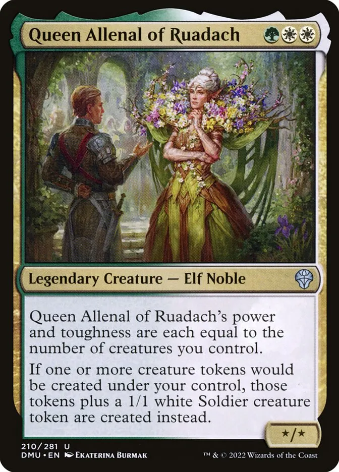 2022 Dominaria United Queen Allenal of Ruadach #210 uncommon card image
