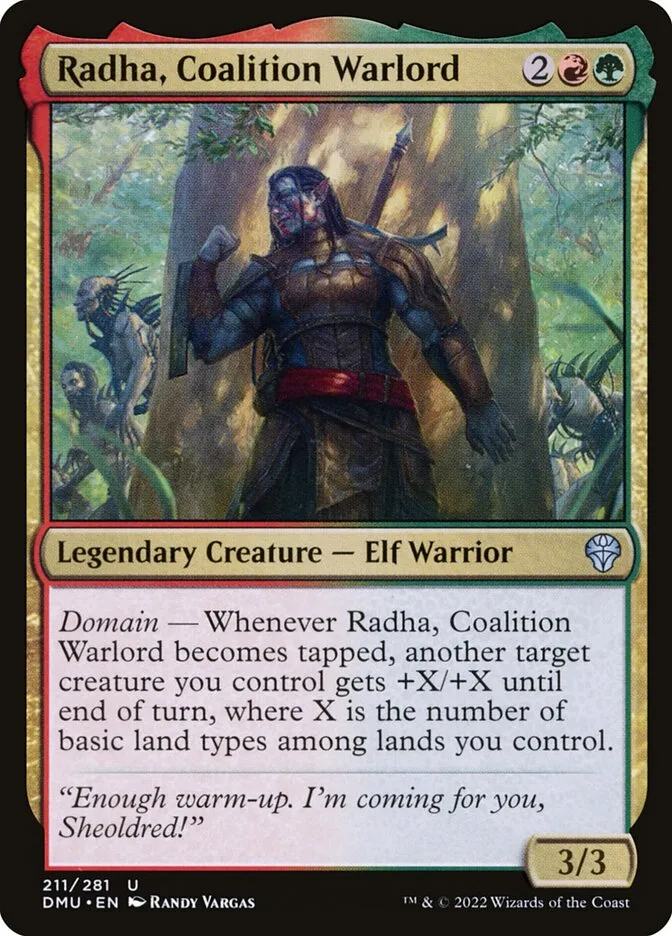 2022 Dominaria United Radha, Coalition Warlord #211 uncommon card image