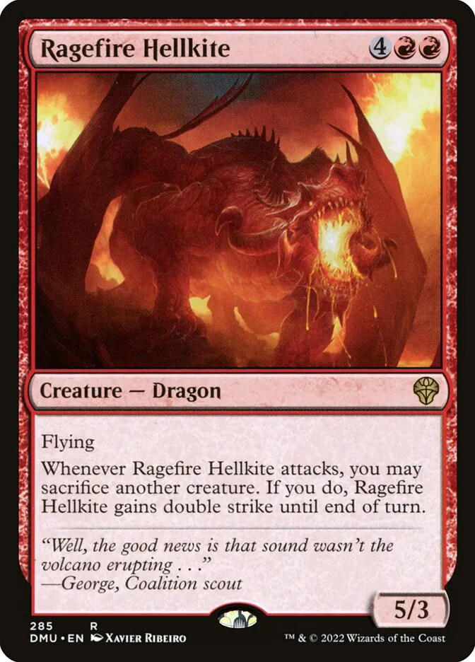 2022 Dominaria United Ragefire Hellkite #285 rare card image