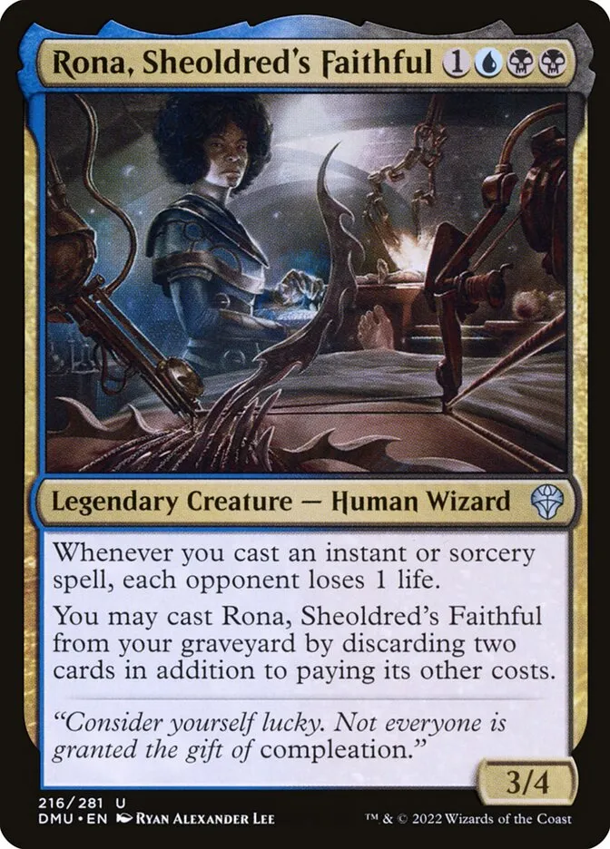 2022 Dominaria United Rona, Sheoldred's Faithful #216 uncommon card image