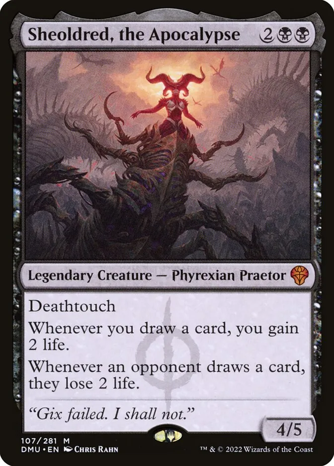 2022 Dominaria United Sheoldred, the Apocalypse [Stamped] mythic #107 mythic card image