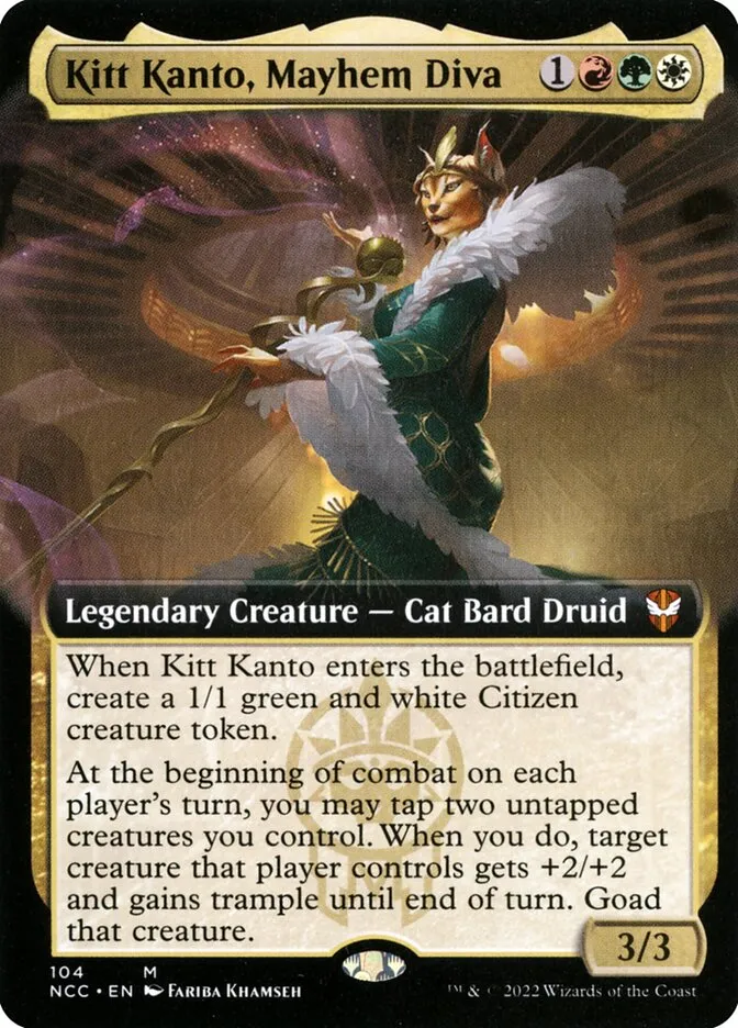 2022 New Capenna Commander Kitt Kanto, Mayhem Diva [Extended Art] mythic #104 mythic card image