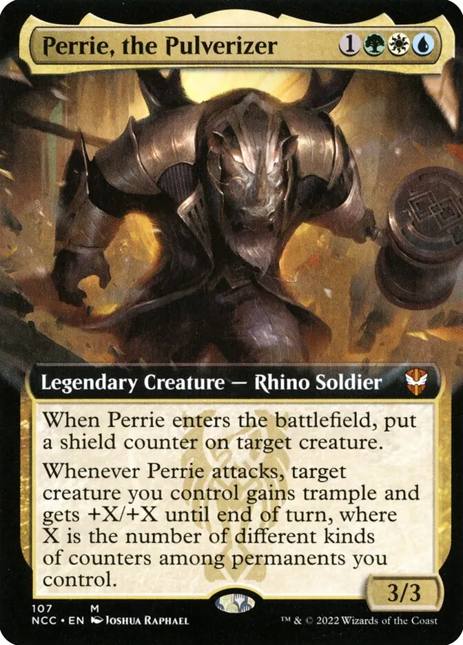 2022 New Capenna Commander Perrie, the Pulverizer [Extended Art] mythic #107 mythic card image