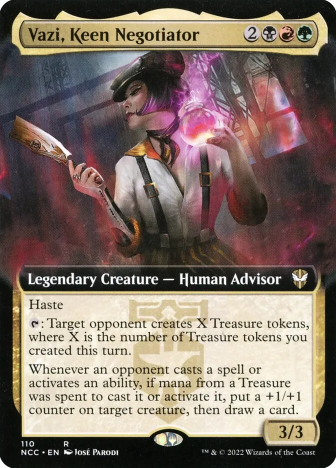 2022 New Capenna Commander Vazi, Keen Negotiator [Extended Art] rare #110 rare card image