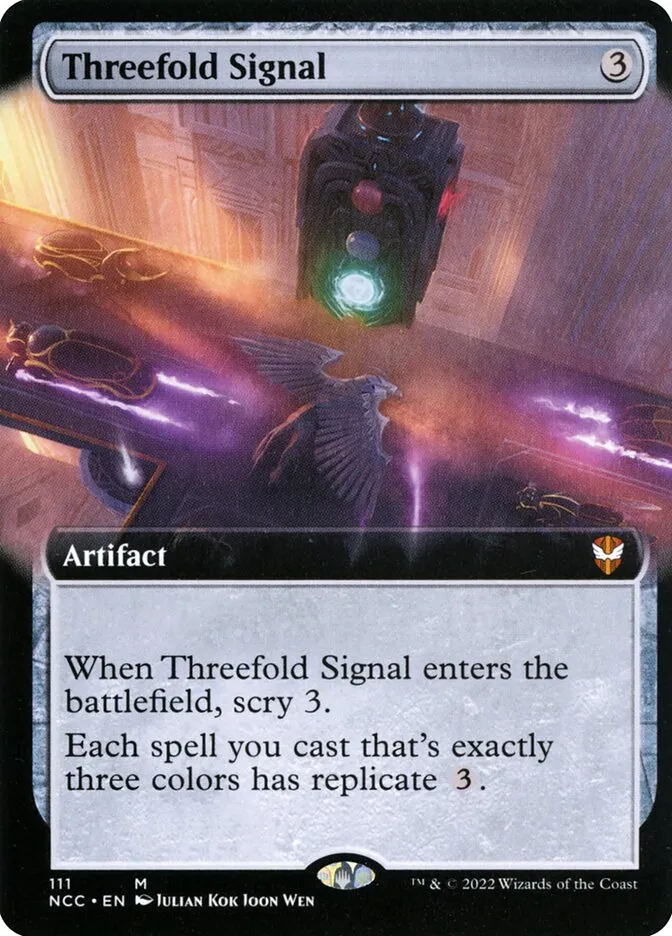 2022 New Capenna Commander Threefold Signal [Extended Art] mythic #111 mythic card image