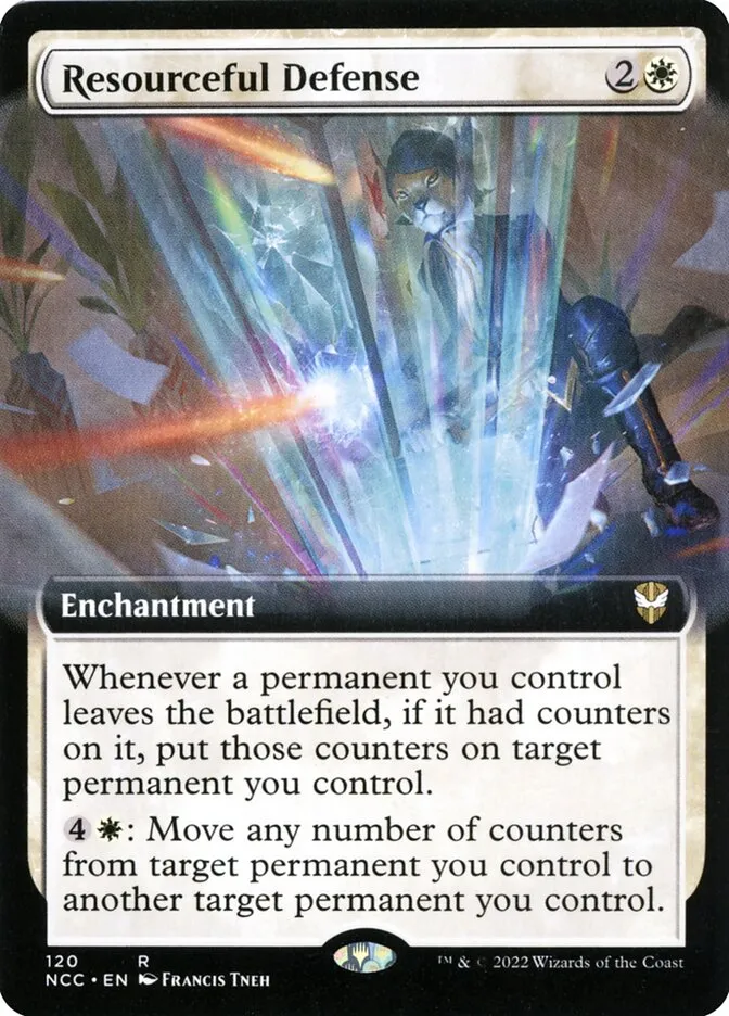2022 New Capenna Commander Resourceful Defense [Extended Art] rare #120 rare card image