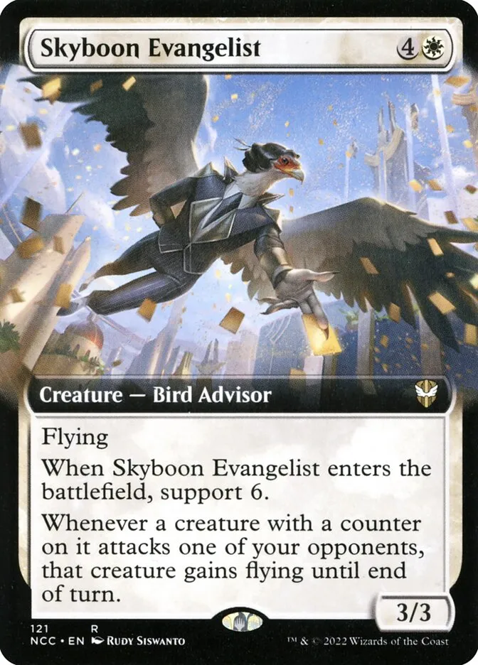 2022 New Capenna Commander Skyboon Evangelist [Extended Art] rare #121 rare card image