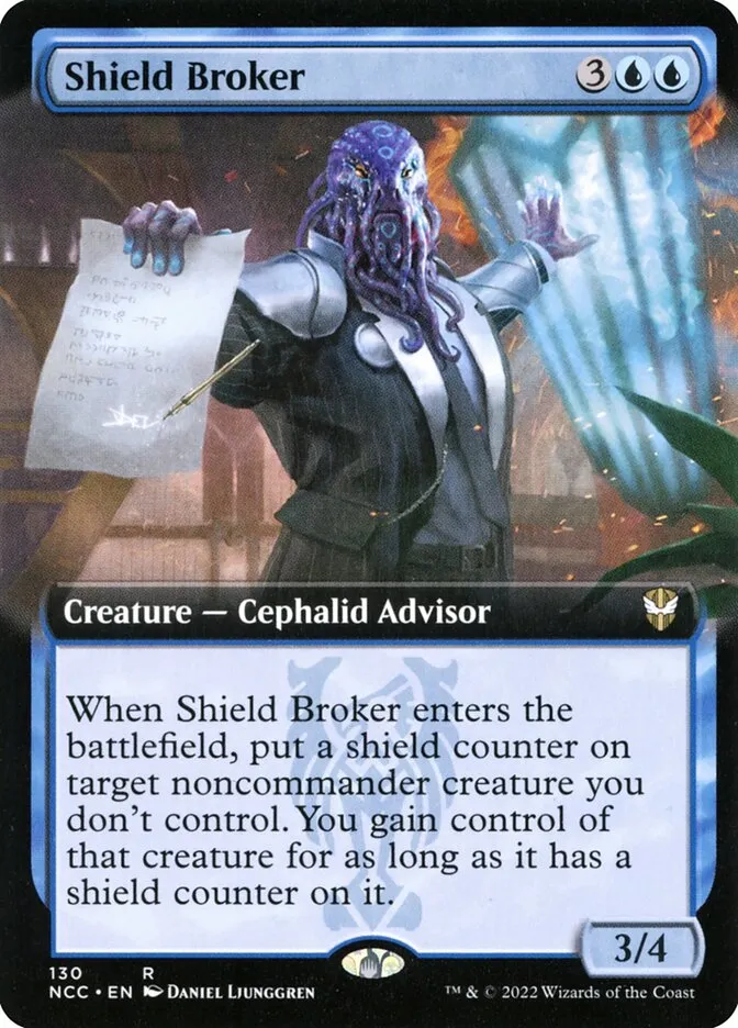 2022 New Capenna Commander Shield Broker [Extended Art] rare #130 rare card image