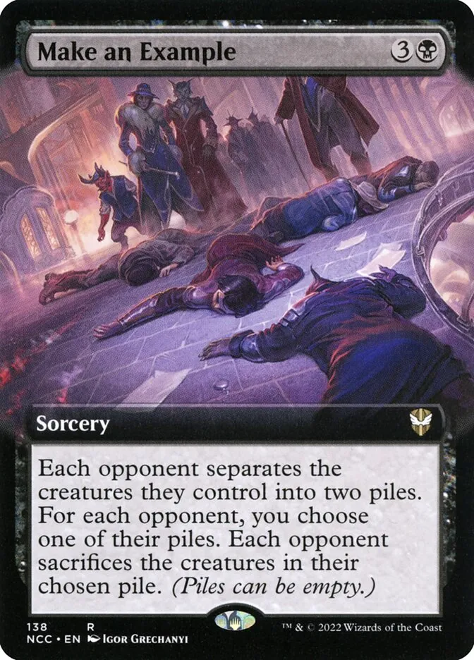 2022 New Capenna Commander Make an Example [Extended Art] rare #138 rare card image