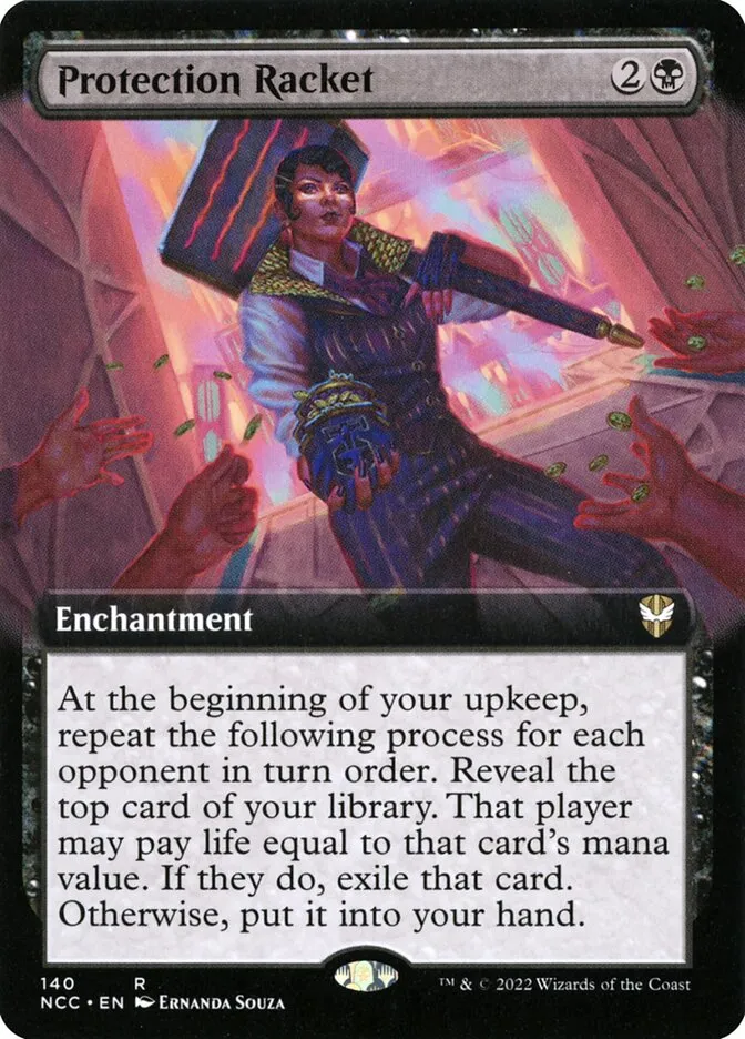 2022 New Capenna Commander Protection Racket [Extended Art] rare #140 rare card image