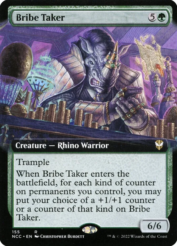 2022 New Capenna Commander Bribe Taker [Extended Art] rare #155 rare card image