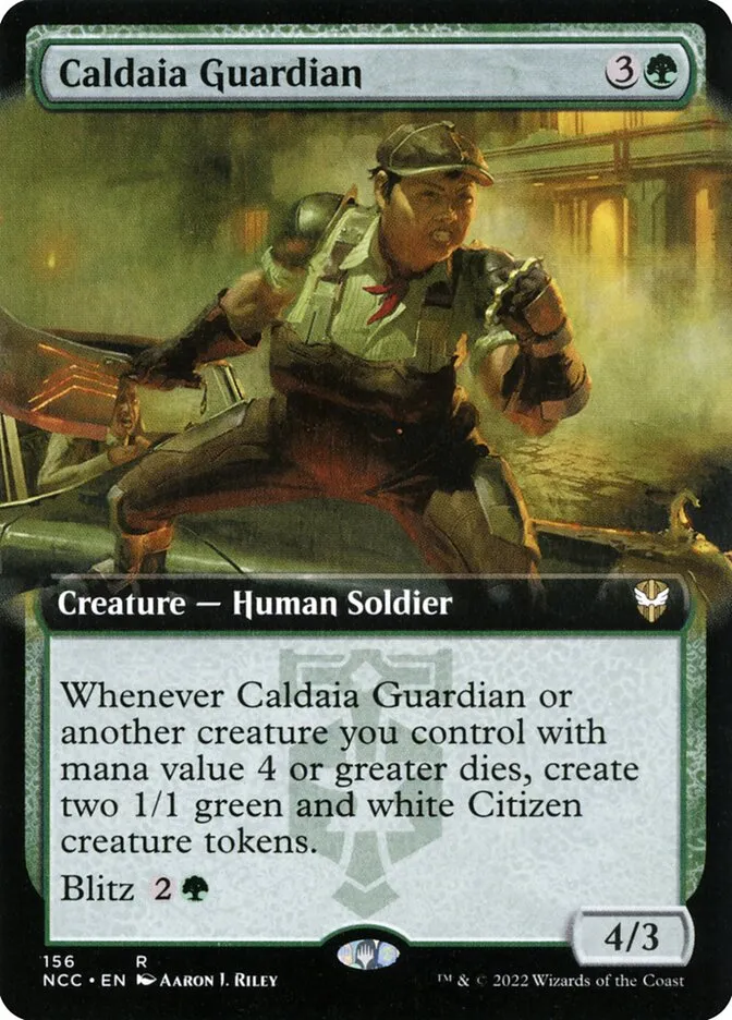 2022 New Capenna Commander Caldaia Guardian [Extended Art] rare #156 rare card image