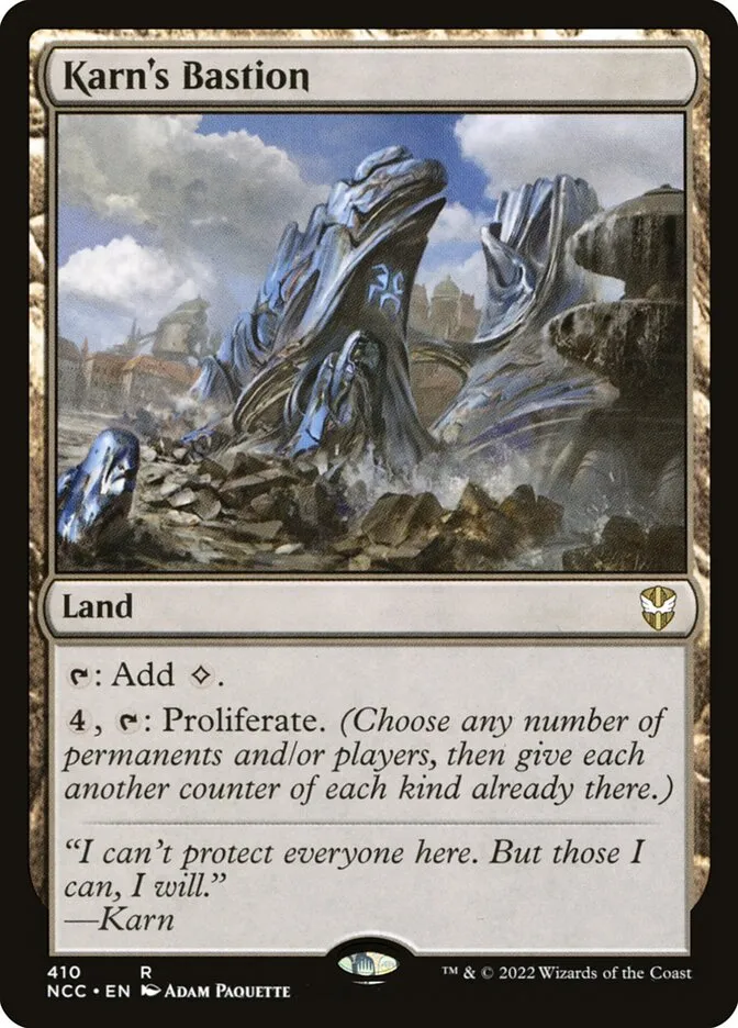 2022 New Capenna Commander Karn's Bastion #410 rare card image
