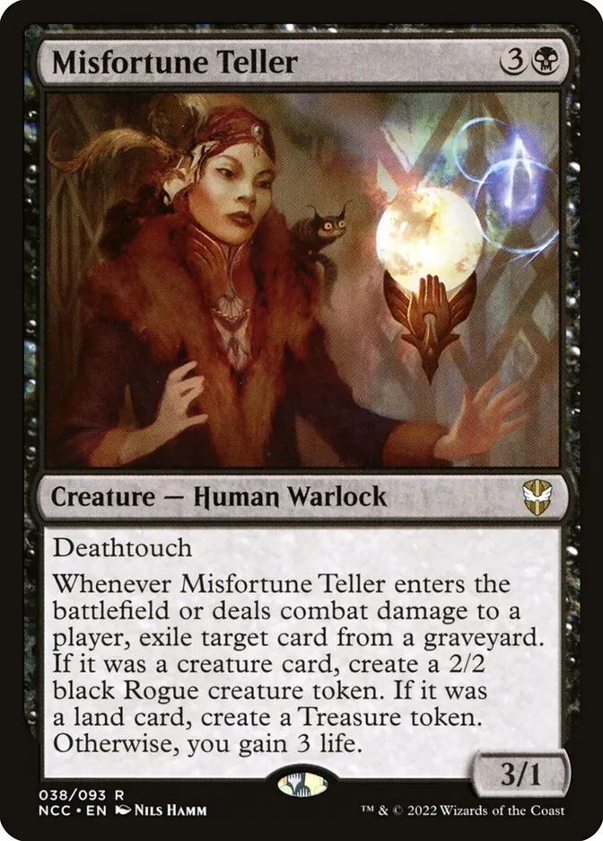 2022 New Capenna Commander Misfortune Teller #38 rare card image