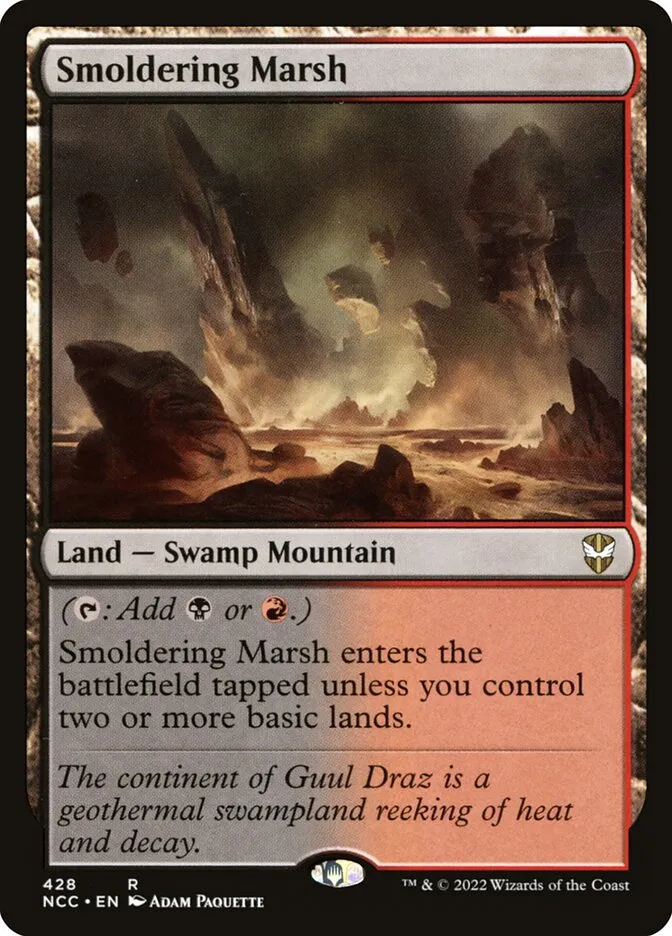 2022 New Capenna Commander Smoldering Marsh #428 rare card image