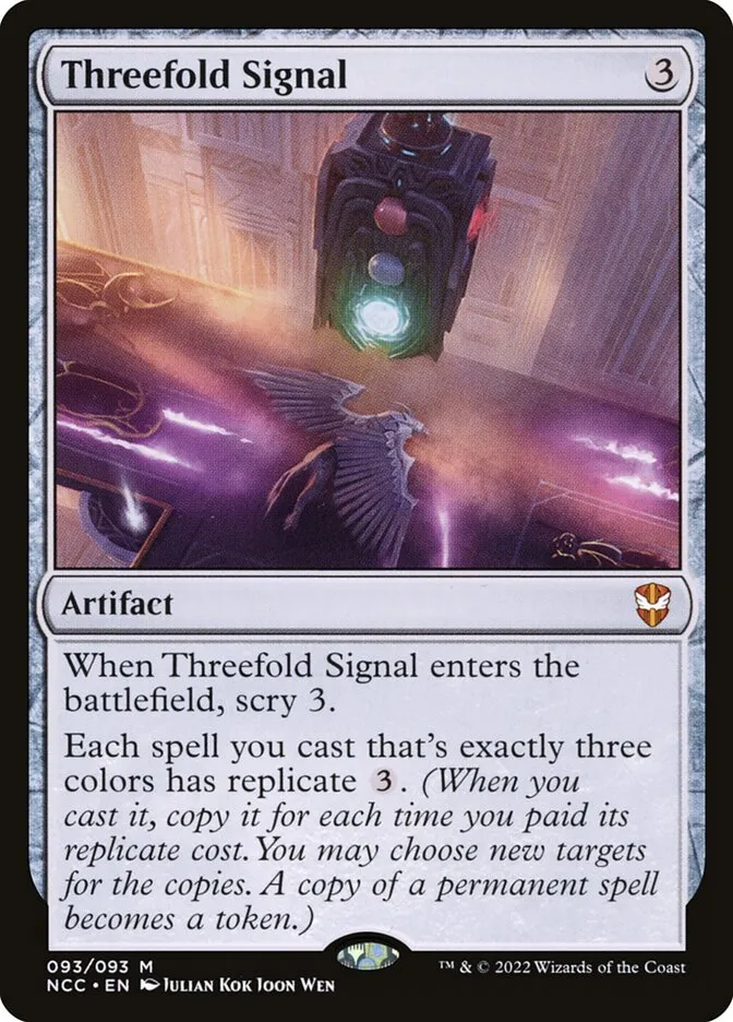 2022 New Capenna Commander Threefold Signal [Extended Art] mythic #93 mythic card image