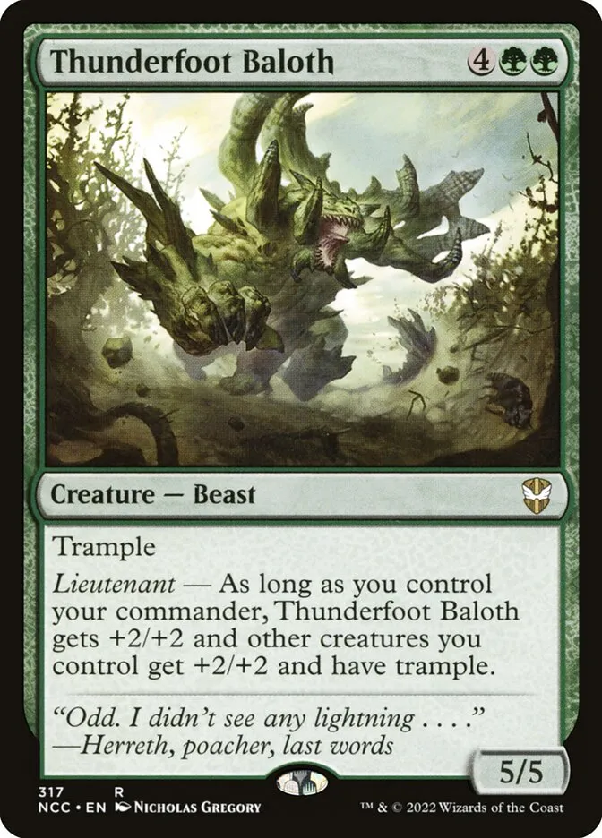 2022 New Capenna Commander Thunderfoot Baloth #317 rare card image