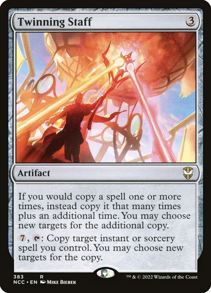 2022 New Capenna Commander Twinning Staff #383 rare card image