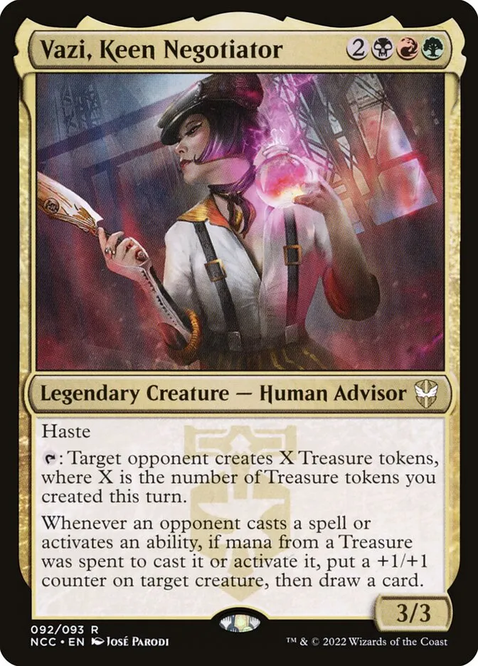 2022 New Capenna Commander Vazi, Keen Negotiator [Extended Art] rare #92 rare card image