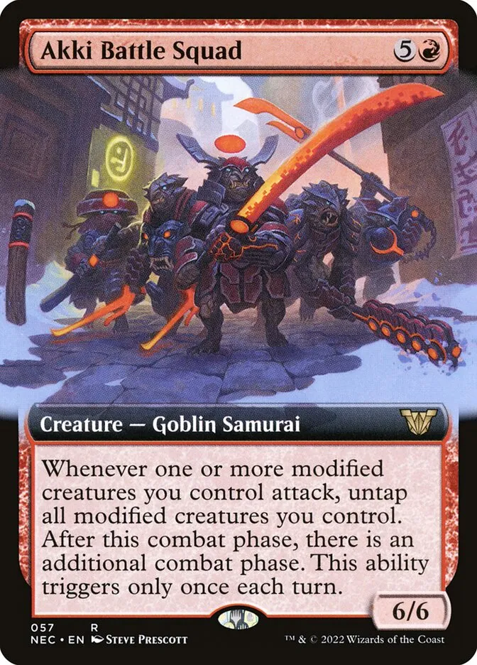 2022 Neon Dynasty Commander Akki Battle Squad rare #57 rare card image