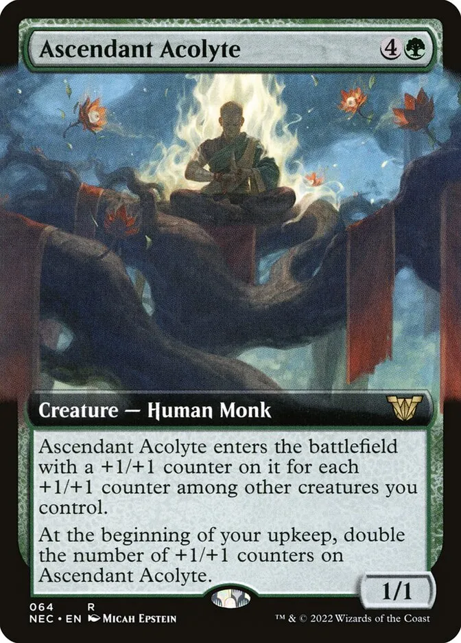 2022 Neon Dynasty Commander Ascendant Acolyte rare #64 rare card image