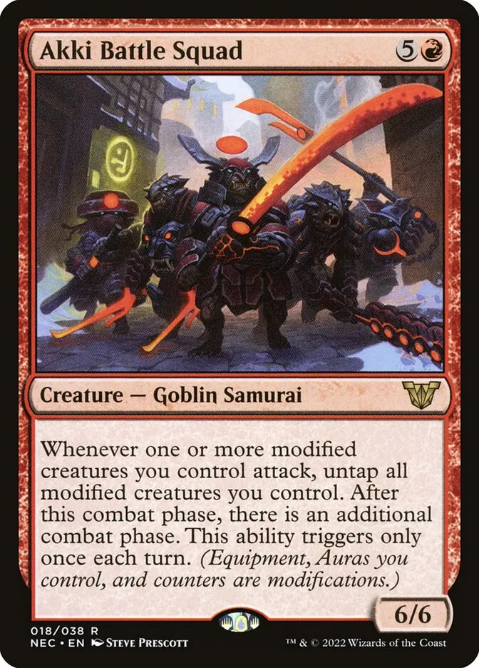 2022 Neon Dynasty Commander Akki Battle Squad rare #18 rare card image