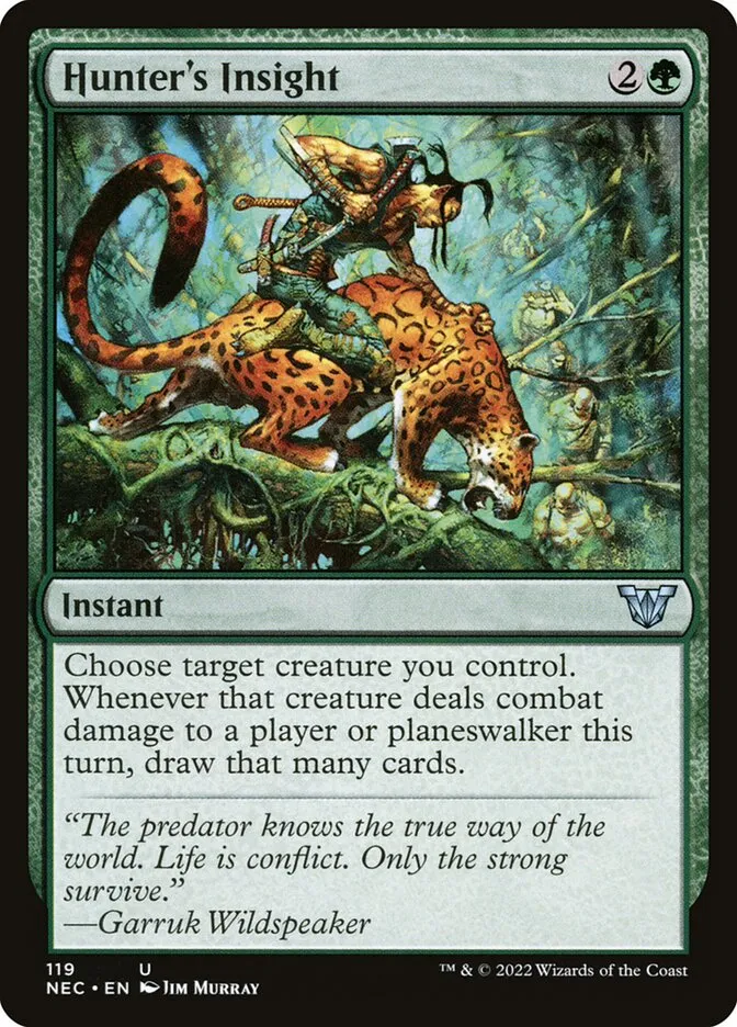 2022 Neon Dynasty Commander Hunter's Insight #119 uncommon card image