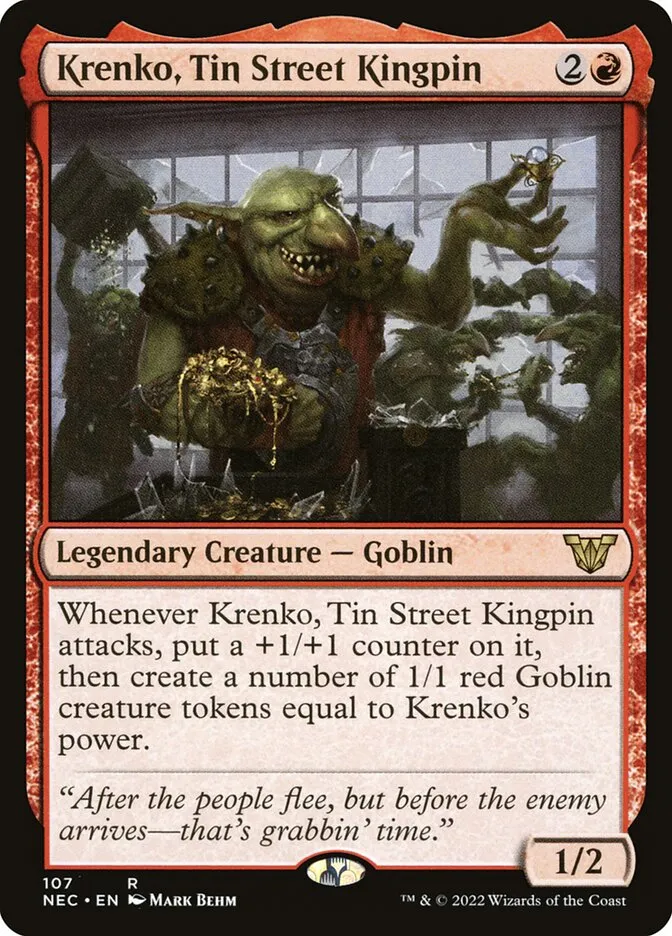 2022 Neon Dynasty Commander Krenko, Tin Street Kingpin #107 rare card image
