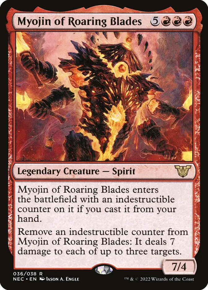 2022 Neon Dynasty Commander Myojin of Roaring Blades rare #36 rare card image