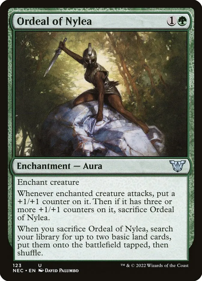 2022 Neon Dynasty Commander Ordeal of Nylea #123 uncommon card image