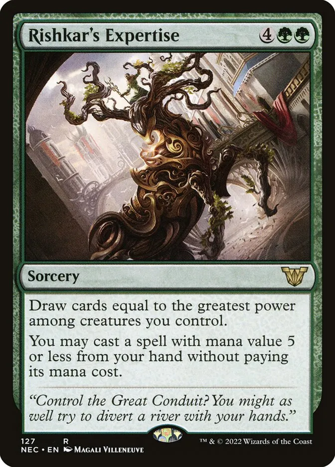 2022 Neon Dynasty Commander Rishkar's Expertise #127 rare card image