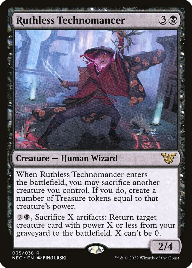 2022 Neon Dynasty Commander Ruthless Technomancer rare #35 rare card image