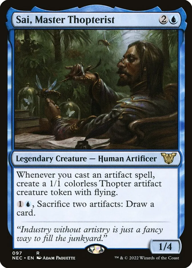 2022 Neon Dynasty Commander Sai, Master Thopterist #97 rare card image
