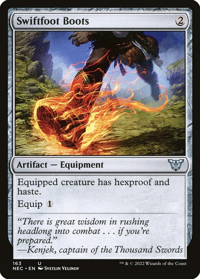 2022 Neon Dynasty Commander Swiftfoot Boots #163 uncommon card image