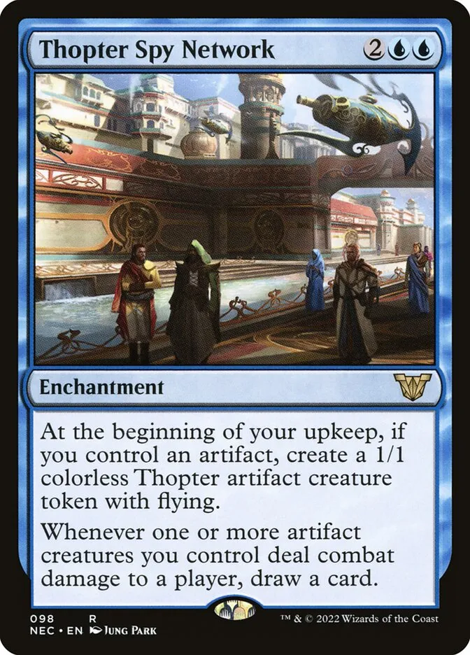 2022 Neon Dynasty Commander Thopter Spy Network #98 rare card image
