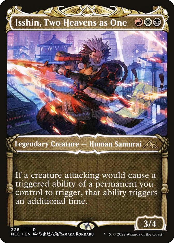 2022 Kamigawa: Neon Dynasty Isshin, Two Heavens as One #328 rare card image