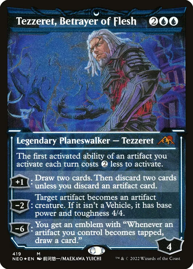 2022 Kamigawa: Neon Dynasty Tezzeret, Betrayer of Flesh #419 mythic card image
