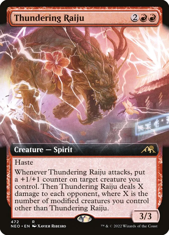 2022 Kamigawa: Neon Dynasty Thundering Raiju #472 rare card image