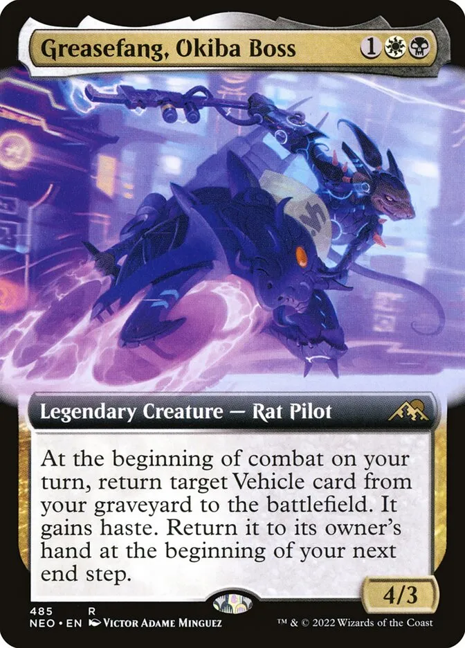 2022 Kamigawa: Neon Dynasty Greasefang, Okiba Boss #485 rare card image