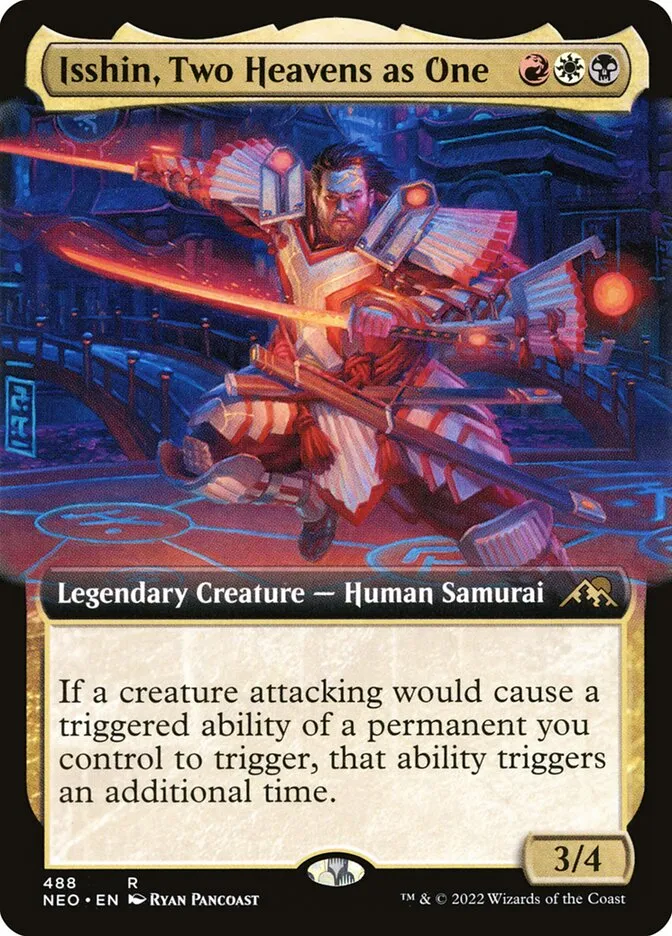 2022 Kamigawa: Neon Dynasty Isshin, Two Heavens as One #488 rare card image