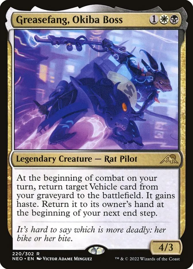 2022 Kamigawa: Neon Dynasty Greasefang, Okiba Boss #220 rare card image