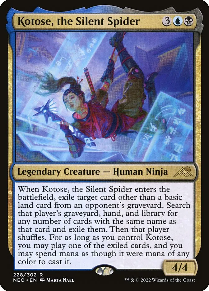2022 Kamigawa: Neon Dynasty Kotose, the Silent Spider #228 rare card image