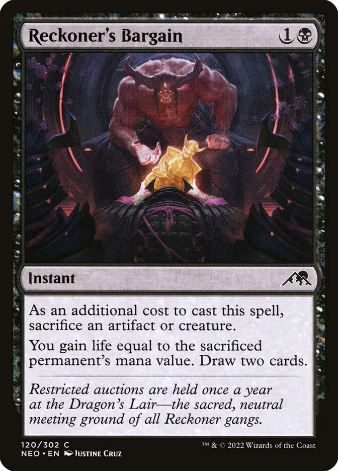 2022 Kamigawa: Neon Dynasty Reckoner's Bargain common #120 common card image
