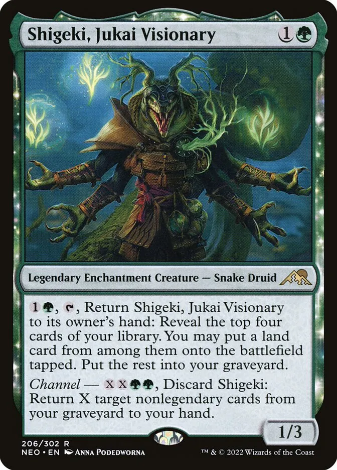 2022 Kamigawa: Neon Dynasty Shigeki, Jukai Visionary #206 rare card image