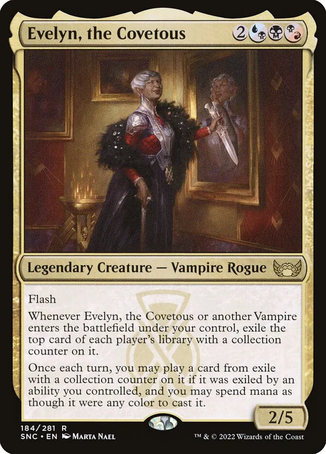 2022 Streets of New Capenna Evelyn, the Covetous #184 rare card image