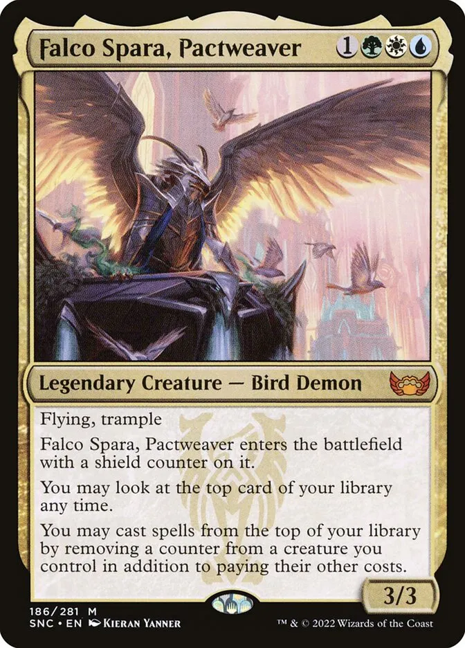 2022 Streets of New Capenna Falco Spara, Pactweaver #186 mythic card image