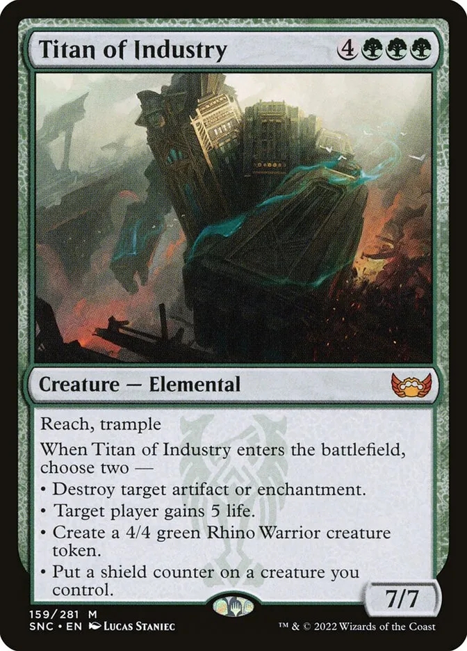2022 Streets of New Capenna Titan of Industry #159 mythic card image