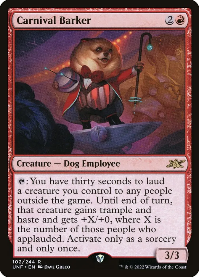 2022 Unfinity Carnival Barker rare #102 rare card image